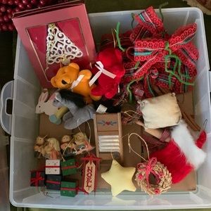 Assortment of Lenox, vintage and hand made ornaments. Downsizing our tree.